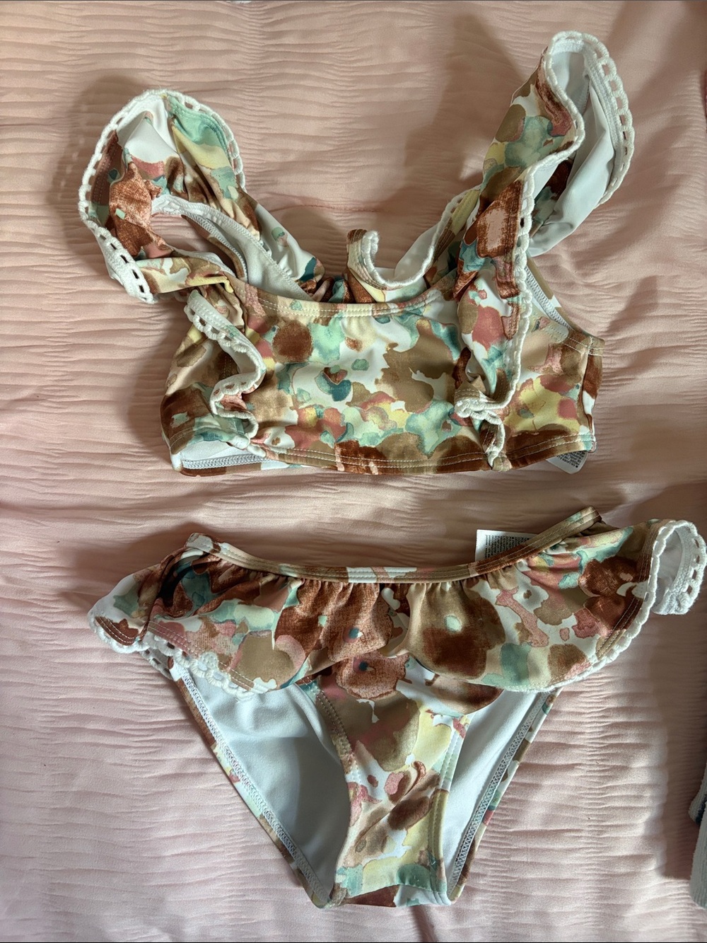 Janie and Jack Floral Ruffle Two-Piece Bikini in Brown, Mint, Pink